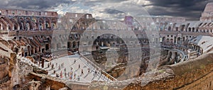 Panorama of the interior and the arena of the Colosseum, Rome, Italy