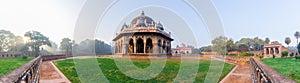 Panorama of Isa Khan's Tomb near the Humayun's Tomb in New Delhi, India