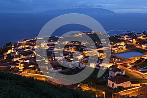 Panorama of the island of Corvo Azores Portugal at night