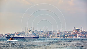 Panorama of Istanbul with Hagia Sophia, Blue Mosque, Turkey