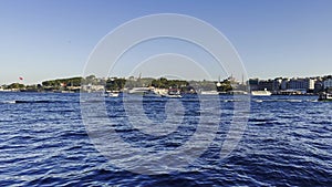 Panorama of Istanbul skyline and beautiful sea, view from Bosphorus strait, Turkey.