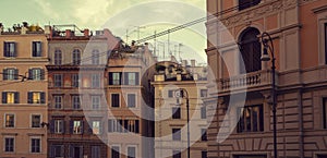 Panorama of italian architecture of residential buildings in old town, Rome, Italy