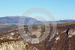 panorama of the italian mountains with the town of Asiago and th photo