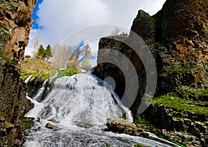 Panorama of Jermuk waterfall on Arpa river, Armenia photo