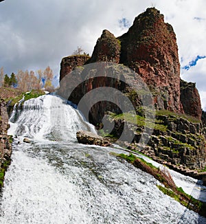 Panorama of Jermuk waterfall on Arpa river, Armenia