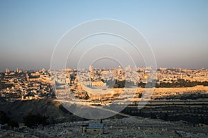 Panorama of Jerusalem from the Mount of Olives to the old city, Israel