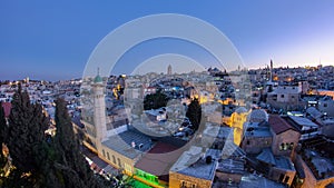 Panorama of Jerusalem Old City day to night timelapse from Austrian Hospice Roof, Israel