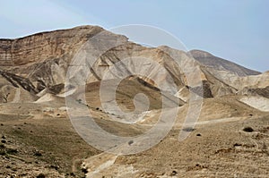 Panorama of Judean desert, it lies east of Jerusalem and descends to Dead Sea,Israel