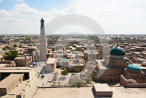 Panorama from Juma minaret. Itchan Kala. Khiva. Uzbekistan