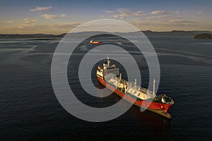 Panorama of Kaarsto LPG in Norway with gas carriers on anchorage