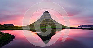 Panorama with Kirkjufell mountain