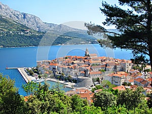 Panorama of Korcula, old medieval town in Dalmatia region