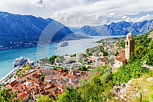 Panorama of Kotor and a view of the mountains, Montenegro photo