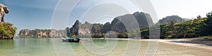 Panorama of Krabi Beach Thailand with boats in the bay