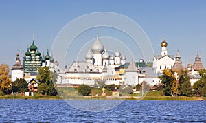 Panorama Kremlin of Rostov the Great, view from the lake Nero