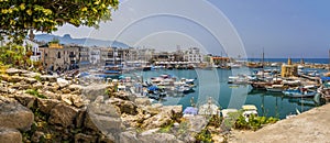 A panorama of Kyrenia harbour, Cyprus taken from the ramparts of the old fortress