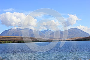 Panorama of lake alexandrina in canterbury, new zealand