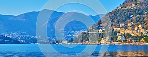 Panorama of Lake Como and Alps, Como, Italy photo