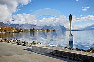 Panorama of Lake Geneva from town of Vevey, Switzerland