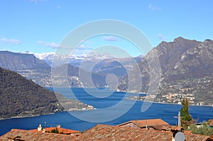 Panorama of Lake Iseo and Montisola in the province of Brescia - Lombardy - Italy 002