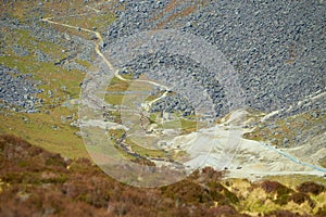 Panorama of Lake Lough Tay or The Guinness Lake. County Wicklow, Wicklow Mountains National Park, Ireland.