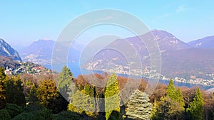 Panorama of Lake Lugano and Parco San Grato, Carona, Switzerland