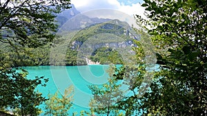 Panorama on lake Molveno Emerald lake-Dolomites Italy