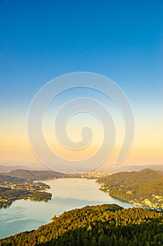 Panorama Lake and mountains at Worthersee Karnten Austria tourist spot