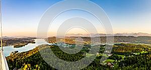 Panorama Lake and mountains at Worthersee Karnten Austria tourist spot