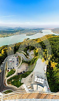 Panorama Lake and mountains at Worthersee Karnten Austria tourist spot