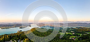 Panorama Lake and mountains at Worthersee Karnten Austria tourist spot