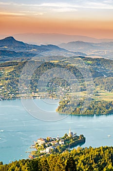 Panorama Lake and mountains at Worthersee Karnten Austria tourist spot