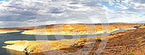 Panorama: Lake Powell Dam sunset - Glen Canyon, Page, Arizona, AZ