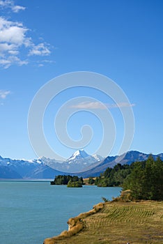 Panorama of Lake Pukaki, Mount Cook, landscape of South Island, New Zealand