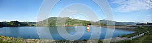 Panorama lake scenery beautiful view with blue sky and clouds in