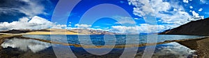 Panorama of lake Tso Moriri in Himalayas, Ladakh