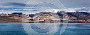 Panorama of Lake Tso Moriri in Himalayas, Ladakh