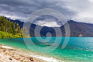 Panorama of Lake Wakatipu. New Zealand