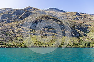 Panorama Lake Wakatipu and Southern Alps mountain range, Ka Tiritiri o te Moana, Walter Peak Otago, New Zealand