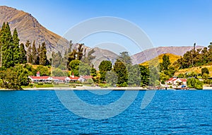 Panorama Lake Wakatipu and Southern Alps mountain range, Ka Tiritiri o te Moana, Walter Peak Otago, New Zealand