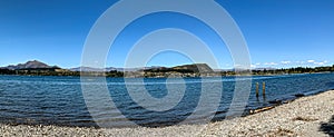Panorama Lake Wanaka and the Southern Alps, with surrounding landscape in Wanaka, Otago, South Island, New Zealand