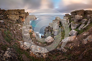 Panorama of Land`s End in the Evening, Cornwall, United Kingdom