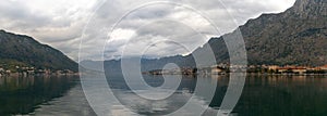 Panorama landscape of the Bay of Kotor on the Adriatic Coast of Montenegro