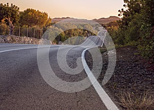 Panorama landscape of beautiful amazing road with wonderful scenic view on Mallorca Majorca Spain taken at sunset sunrise dusk