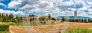 Panorama landscape of Beautiful typical romantic vintage Italian style house and building in village and mountain