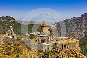 Panorama landscape mountains Tatev monastery Syunik Armenia landmark