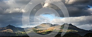 Panorama landscape Snowdonia National Park Wales United Kingdom