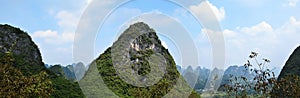 Panorama landscape of thousand of karstÂ´s hills in Yangshuo county in Guangxi province in China.