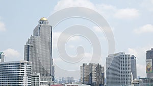 panorama landscape view of bangkok city skyline with many highrise skyscraper building in central financial distict in bangkok