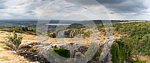 Panorama landscape view of Cheddar Gorge in the Mendip Hills near Cheddar in Somerset